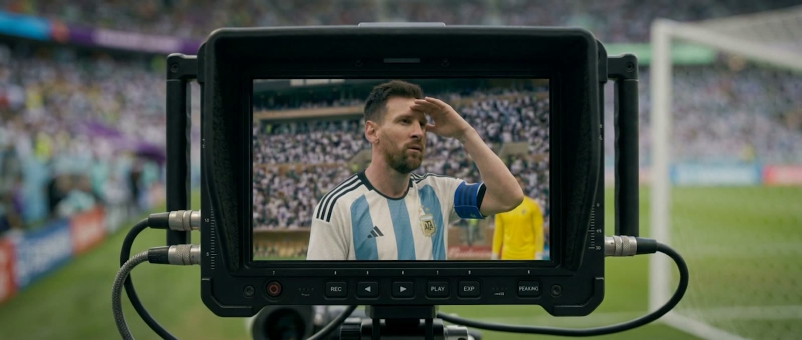 The pitch seen inside a broadcast camera monitor