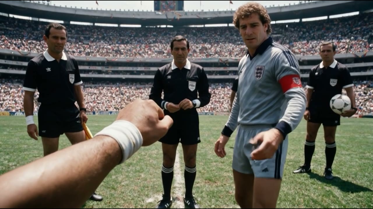 Point of view: Maradona's hand reaches out to shake Peter Shilton's at the coin toss