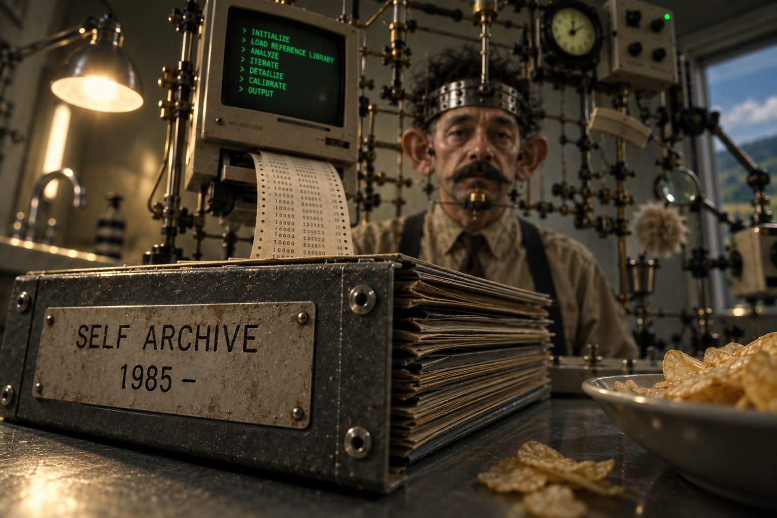 A metal box labelled Self Archive 1985